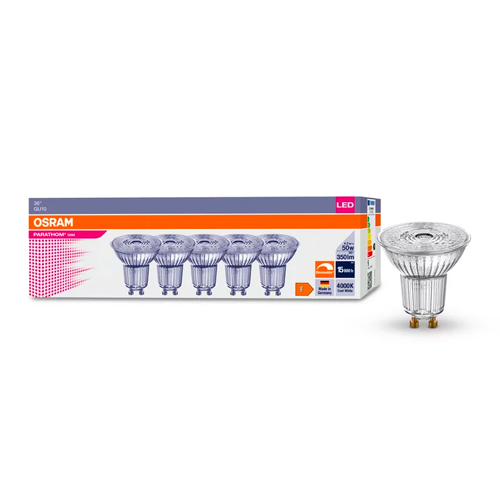 Комплект LED лампочек (5 шт.) GU10, 36°, 4.5W, 4000K