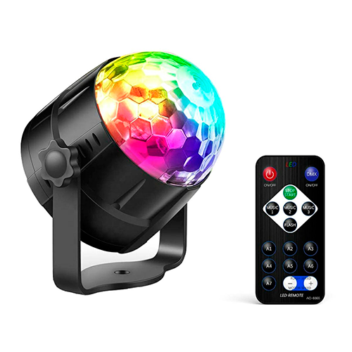 Krāsu mūzikas lampa, disko bumba - projektors ar pulti