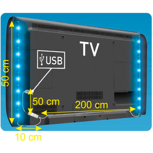 LED Lentes komplekts televizoram 2 x 50cm RGB IP20 4.8W USB