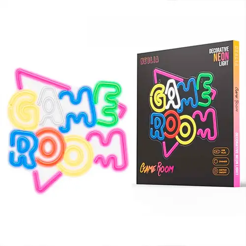 LED Neon light sign GAME ROOM, USB 5V, 35x32x1.5 cm