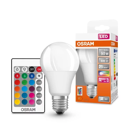 LED Multicolor bulb with remote control E27, A60, 9.4W, 806lm, 2700K+RGB