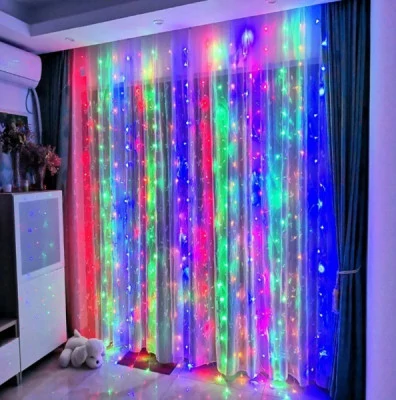 LED Christmas diode string - curtains with stars copper wire with remote control