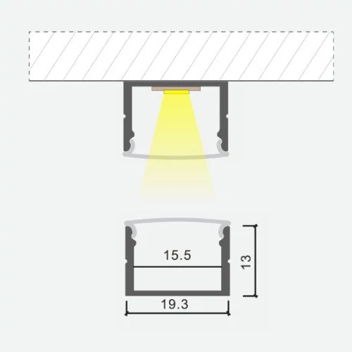 Anodēts alumīnija profils LED lentei HB-19.3X13