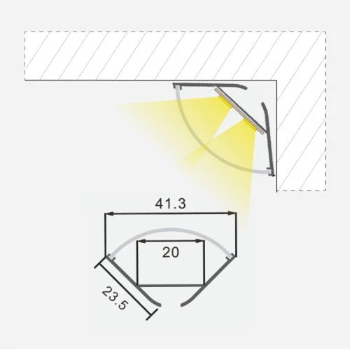 Corner anodized aluminum profile for 1-2 rows of LED strip HB-23.5X23.5A