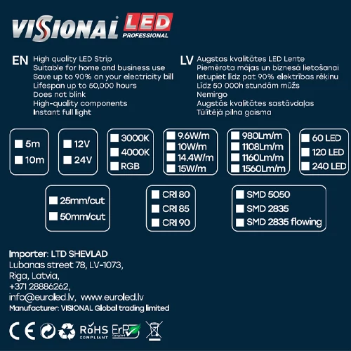 LED Strip DMX running 2835, 3000K, IP20, 24V, 10W