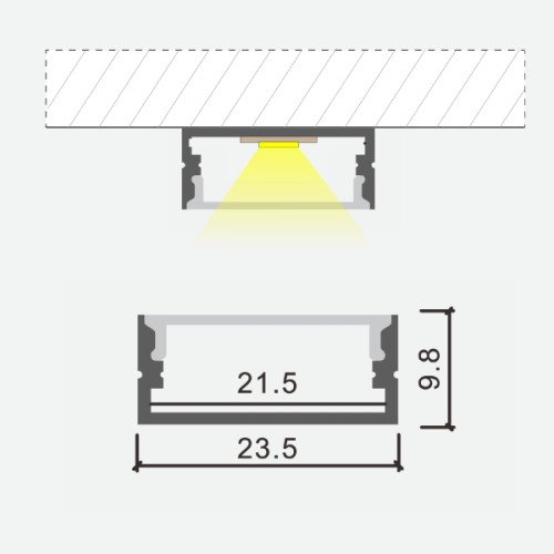 Anodēts alumīnija profils LED lentei HB-23.5X9.8