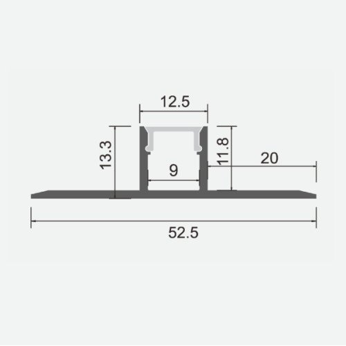 Anodēts flīžu alumīnija profils LED lentei HB-52.5X13.3WCD