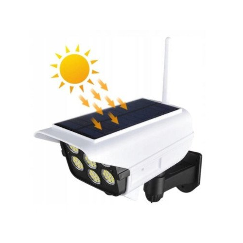Уличный фасадный светильник с датчиком движения и освещенности на солнечной батарее / имитация камеры видеонаблюдения / пульт в комплекте / 5V / 113 LED / 6000-6500K / 500Lm / IP65 / 120° / 8m / 2000509534639 / 03-897