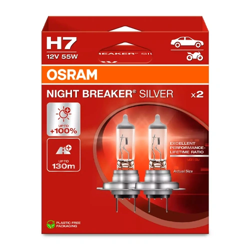 Halogen bulbs, H7, 55W, 12V, 1500Lm, NIGHT BREAKER SILVER series