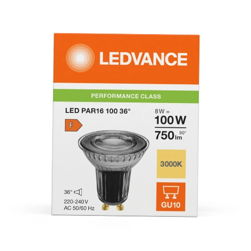 LED Лампа GU10, 8W, 750Lm, 3000K, 36°