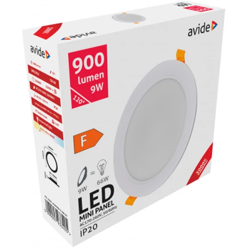 Встраиваемая LED панель 9W, 3000K, 900Lm, Ø 120 мм