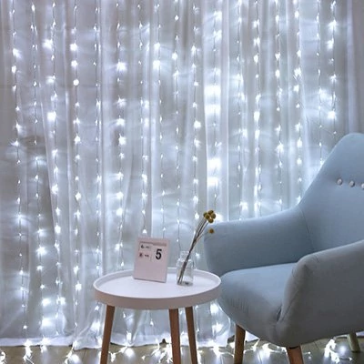 LED Christmas diode string - curtains with stars copper wire with remote control