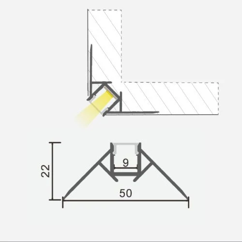 Угловой анодированный алюминиевый профиль для LED ленты HB-50X22WC