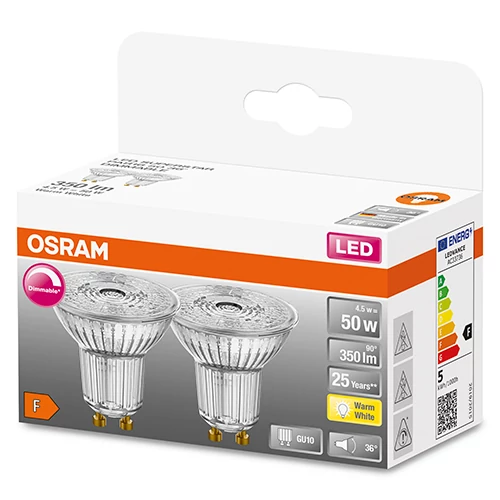 Set of LED bulbs (2 pcs.) GU10, 36°, 4.5W, 350lm, 2700K