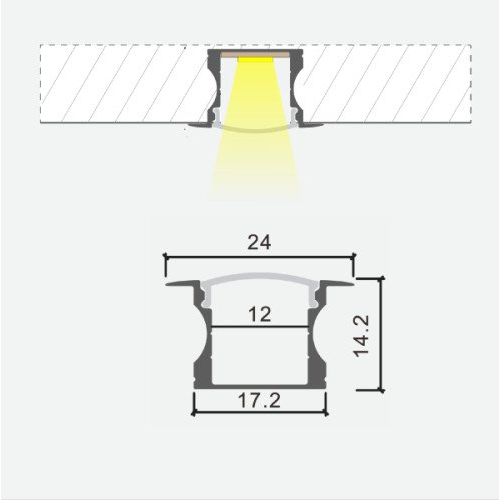 Anodized deep aluminum profile for LED strip HB-24X14.2W