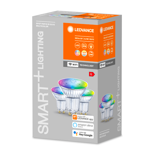 LED умная лампа GU10, 45°, 4,9 Вт, 350 лм, RGB + W
