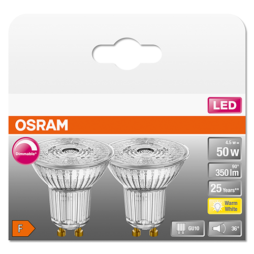 Set of LED bulbs (2 pcs.) GU10, 36°, 4.5W, 350lm, 2700K