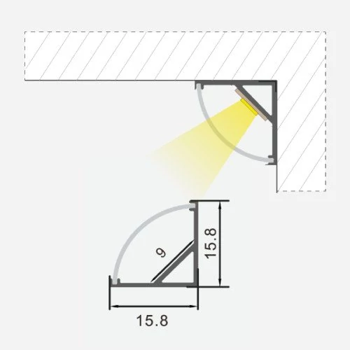 Corner anodized aluminum profile for LED strip HB-15.8X15.8BC