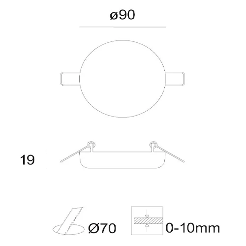 LED Recessed light WIDE, max 9.5W, 4000K, Ø90mm