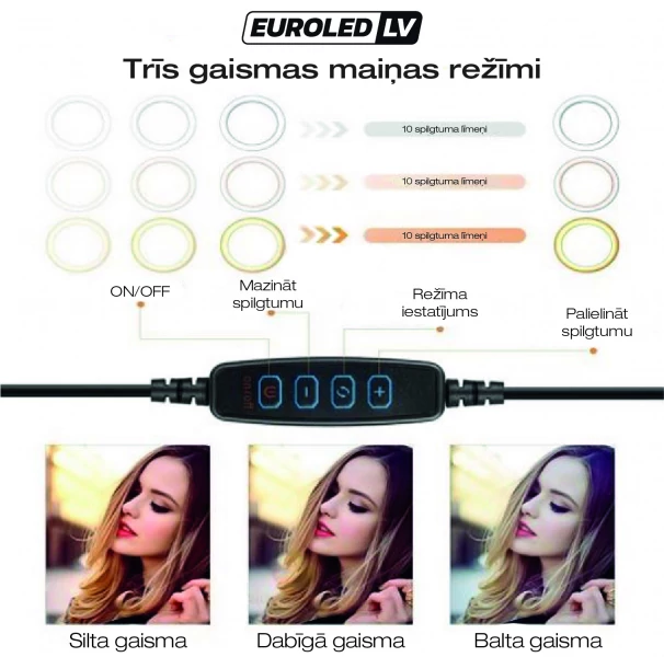 LED Selfie lampa 20W ar regulējamu statīvu