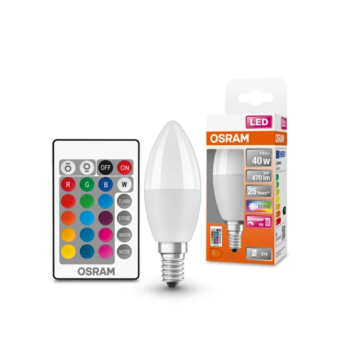 LED Multicolor bulb with remote E14, C37, 5.5W, 470lm, 2700K+RGB