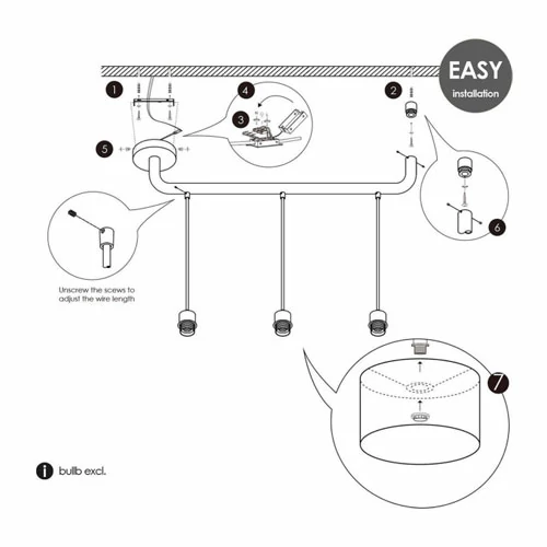 Ceiling lamp PIPE with lampshades