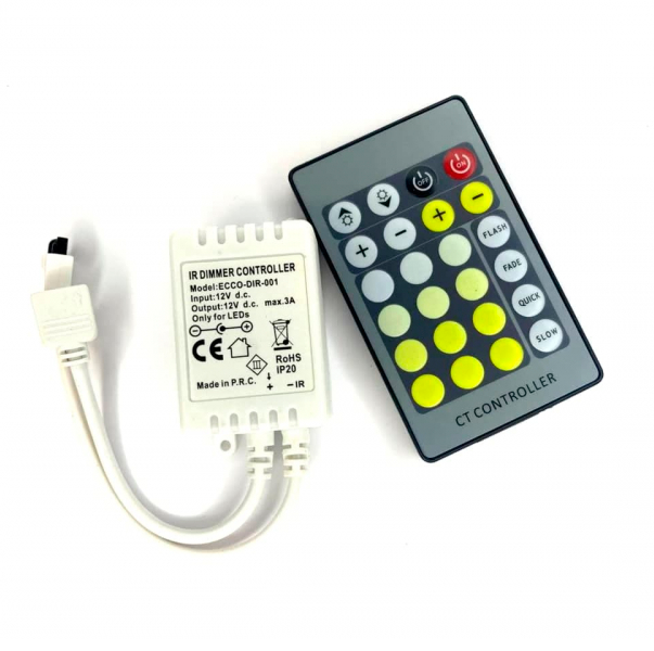 Divkrāsainas LED lentes kontrolieris ar pulti CT 24 pogas 12V-24V