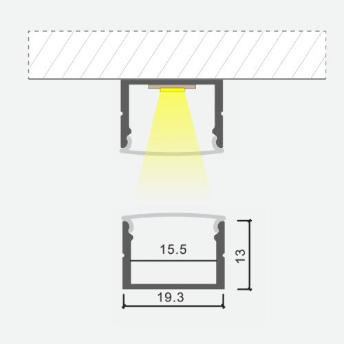 Anodized aluminum profile for LED strip HB-19.3X13
