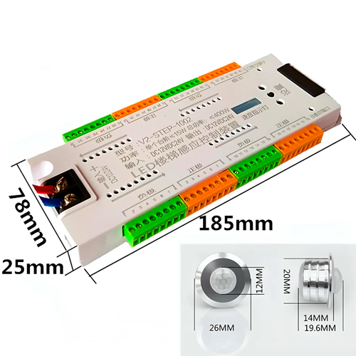 LED stair lighting controller, 32 channels, with 2 motion sensors