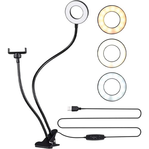 LED Selfie lampa ar klipsi 5W, CCT, 24LED, Ø9 cm