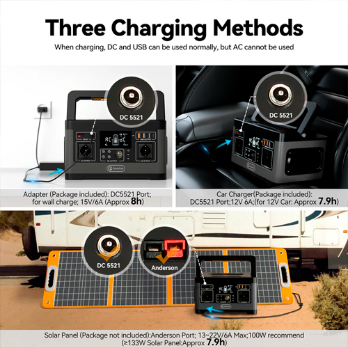 3in1 Solāra 500W Portatīvā elektro stacija P63, 520Wh, 3 uzlādes iespējas, 11 izejas uzlādēšanai