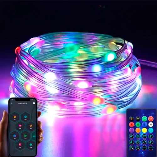 LED Ziemassvētku virtene ar pulti un SMART vadību, 20m, daudzkrāsaina, USB 5V, IP44, 200LED