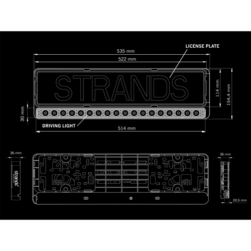 Auto numura zīmes rāmis ar LED apgaismojumu, 82W, 9-36V, 8800Lm, 5000K, NUUK E-LINE LICENSE PLATE LED BAR