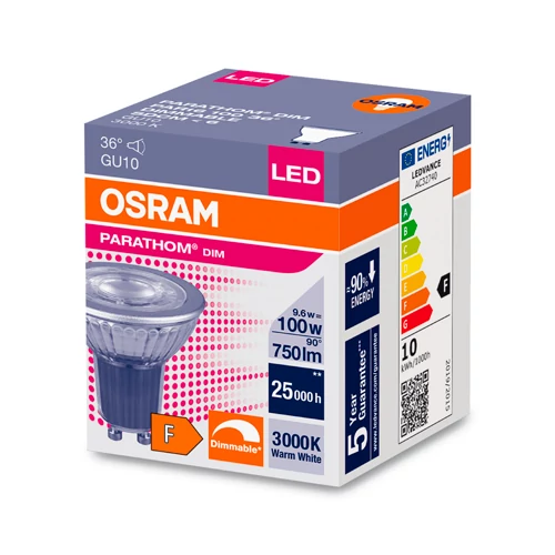 LED лампа GU10, 9.6W, 750lm, 3000K