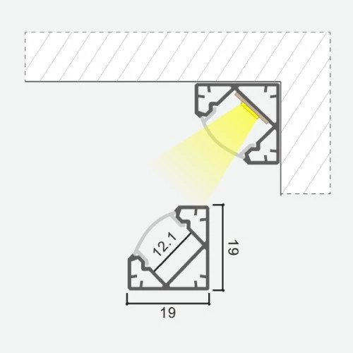 Corner anodized aluminum profile for LED strip HB-19X19