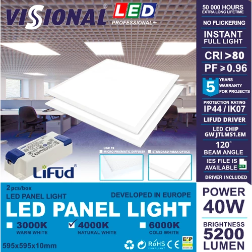 LED Panel UGR19 with OSRAM diodes 60x60 cm, 40W, 4000K, Professional+