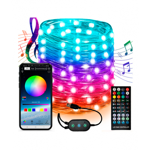 Smart waterproof indoor and outdoor garland with remote 5m, RGB, USB, IP65, 50 LED