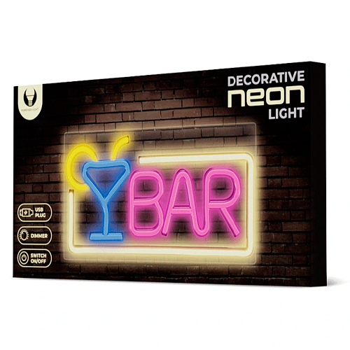 LED световая неоновая панель-вывеска - bar, многоцветная