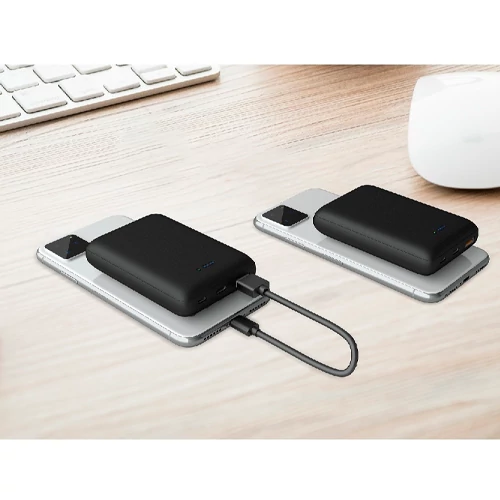 Bezvadu ārējais akumulators, lādētājs USB + USB-C, 10000 mAh