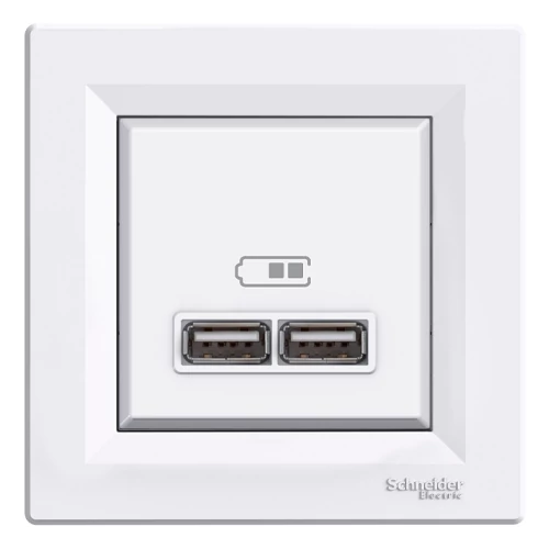 Built-in 2-gang USB charger A+A with frame, mechanical, Asfora