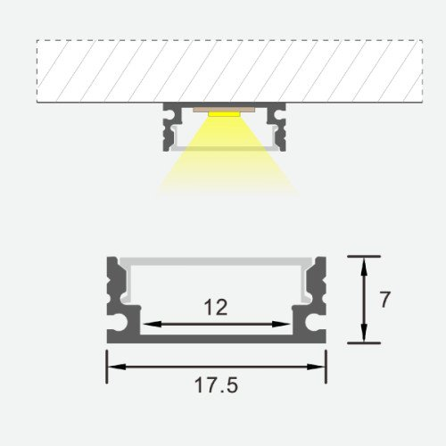 Anodized aluminum profile for LED strip HB-17.5X7T