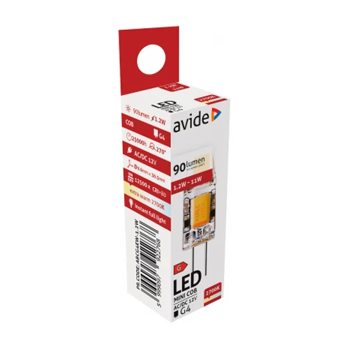 LED лампа G4, 12V, 1.2W, 90lm, 2700K