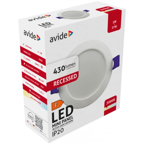 LED Iebūvējams panelis 5W, 3000K, 430Lm, Ø 90 mm