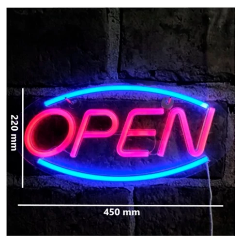 LED Neon light sign - open, red and blue