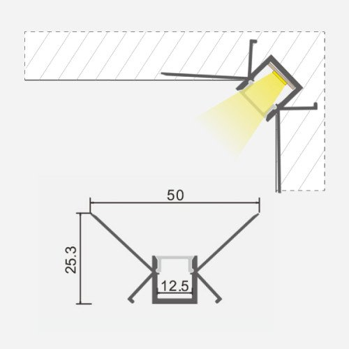 Stūra anodēts alumīnija profils LED lentei HB-50X25.3