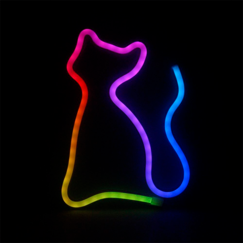 LED световая неоновая панель -вывеска - кот, с пультом, многоцветная