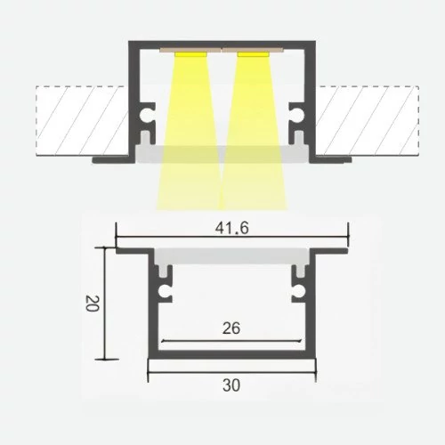 Anodēts dziļš IP65 mitrumizturīgs alumīnija profils LED lentei HB-41.6X20W