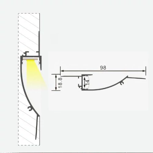 Анодированный алюминиевый профиль багета и плинтуса для LED ленты HB-98X18.8