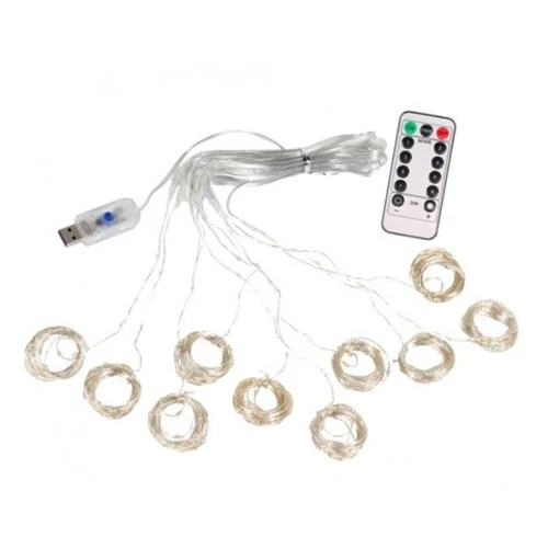 LED Christmas diode string - curtains copper wire with remote control, USB adapter