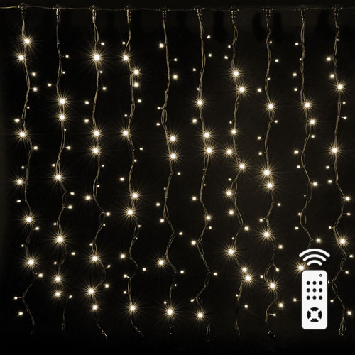 LED Рождественская диодная гирлянда - шторы на медной леске с пультом, USB адаптером и крючками